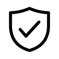 Black shield icon with a check mark on a transaparent background
