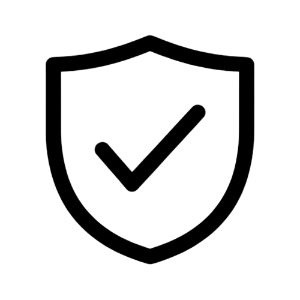 Black shield icon with a check mark on a transaparent background